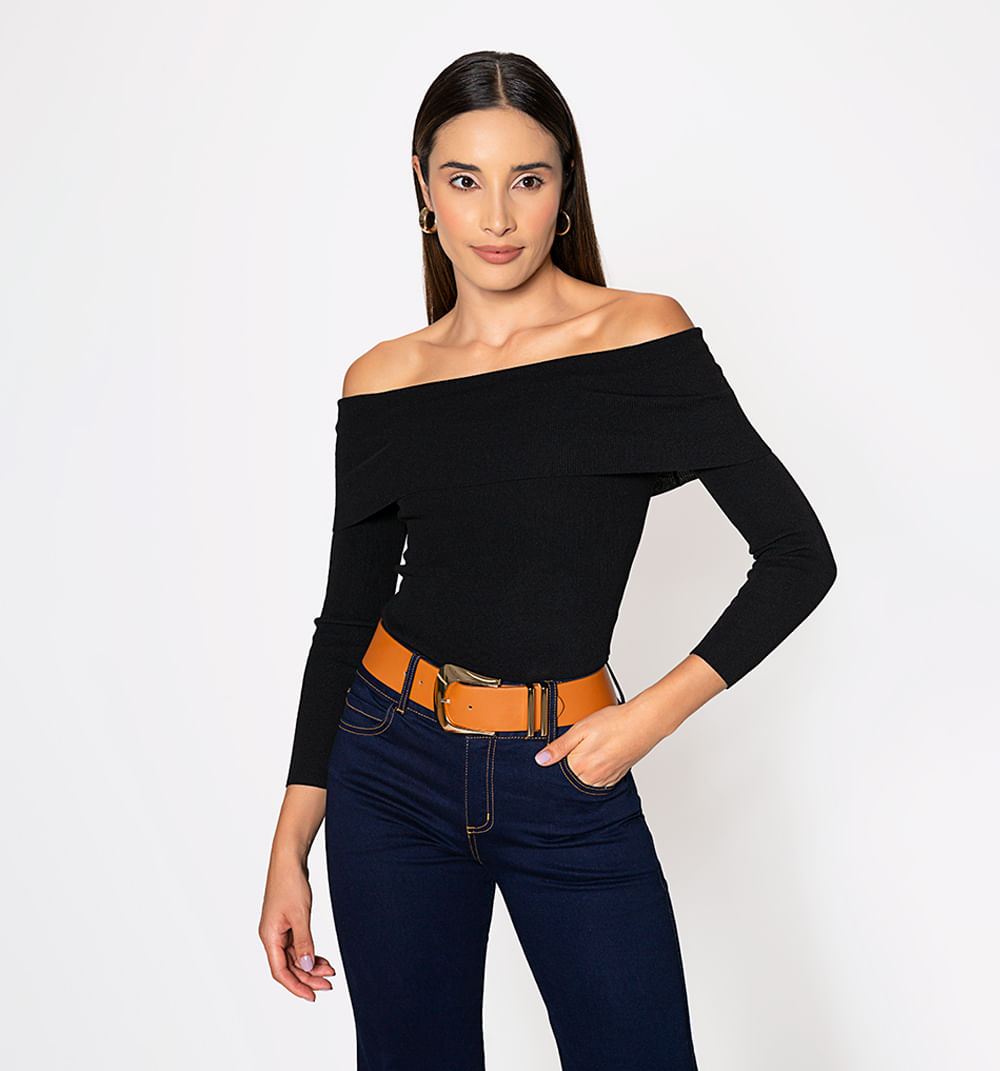 Telier Blusa Tejida Cuello Bandeja Manga Larga de Studio F